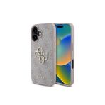 Guess İphone 16 Uyumlu Kılıf Lisanslı Pu Deri 4G Desenli Metal Büyük 4G Ve Yazı Logolu Pembe
