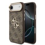 Guess İphone 17 Air Kılıf Lisanslı Gold Metal Kamera Çerçeve Büyük 4G Yazı Logolu Kapak Kahverengi