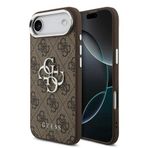 Guess İphone 17 Air Kılıf Lisanslı Gümüş Kamera Çerçeveli 4G Desenli Büyük 4G Ve Yazı Logolu Kahve