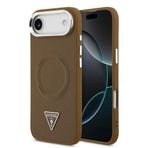 Guess İphone 17 Air Kılıf Lisanslı M-Safeli Pu Deri Metal Kamera Çerçeve Üçgen Logo Kapak Kahverengi