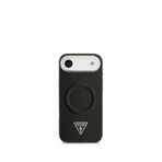 Guess iPhone 17 Air Siyah PU Deri Metal Kamera Çerçeveli Üçgen Logolu Magsafe Uyumlu Telefon Kılıfı
