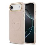 Guess İphone 17 Air Uyumlu Kılıf Lisanslı M-Safeli Sıcak Baskılı Yazı Logolu Pu Deri Peony Pembe