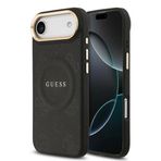 Guess İphone 17 Air Uyumlu Kılıf Lisanslı M-Safeli Sıcak Baskılı Yazı Logolu Pu Deri Peony Siyah