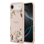 Guess İphone 17 Air Uyumlu Kılıf Lisanslı M-Safeli Taneli Çiçek Tasarımlı Metal Yazı Logolu Pembe