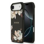 Guess İphone 17 Air Uyumlu Kılıf Lisanslı M-Safeli Taneli Çiçek Tasarımlı Metal Yazı Logolu Siyah