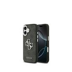 Guess iPhone 17 Gümüş Metal Kamera Çerçeveli Siyah 4G Desenli Metal Büyük Logolu Telefon Kılıfı