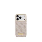 Guess iPhone 17 Pro 4G Serisi Metal Plakalı Klasik Logolu Magsafe Uyumlu Pembe Telefon Kılıfı