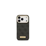 Guess iPhone 17 Pro 4G Serisi Metal Plakalı Klasik Logolu Magsafe Uyumlu Siyah Telefon Kılıfı