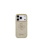 Guess iPhone 17 Pro Altın 4G Glitter Büyük Metal Kamera Çerçeveli Magsafe Uyumlu Gold Telefon Kılıfı