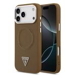 Guess İphone 17 Pro Kılıf Lisanslı M-Safeli Pu Deri Metal Kamera Çerçeve Üçgen Logo Kapak Kahverengi