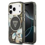 Guess İphone 17 Pro Kılıf Lisanslı M-Safeli Simli Çiçek Desenli Metal Kamera Çerçeveli Kapak Siyah