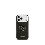 Guess iPhone 17 Pro Max Pu Deri Metal Kamera Çerçeveli Üçgen Logolu Magsafe Uyumlu Siyah Telefon Kılıfı