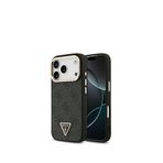 Guess iPhone 17 Pro Siyah Gold Metal Kamera Çerçeveli Taşlı Üçgen Logolu 4G Desenli Magsafe Uyumlu Telefon Kılıfı