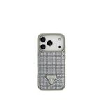 Guess iPhone 17 Pro Taşlı Üçgen Logolu Gümüş Gri Telefon Kılıfı