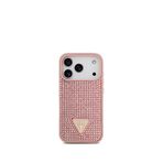 Guess iPhone 17 Pro Taşlı Üçgen Logolu Pembe Telefon Kılıfı