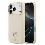 Guess İphone 17 Pro Uyumlu Kılıf Lisanslı M-Safe Özellikli Grained Yazı Ve Taşlı 4G Logolu Kapak Bej