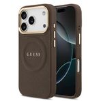 Guess İphone 17 Pro Uyumlu Kılıf Lisanslı M-Safeli Sıcak Baskı Yazı Logolu Pu Deri Peony Kahverengi