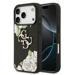 Guess İphone 17 Pro Uyumlu Kılıf Orjinal Lisanslı Gül Baskılı Büyük Metal Logo Dizaynlı Kapak Siyah