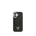Guess iPhone 17 Pu Deri Metal Kamera Çerçeveli Üçgen Logolu Magsafe Uyumlu Siyah Telefon Kılıfı