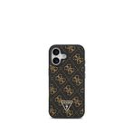 Guess iPhone 17 Siyah 4G Desenli PU Deri Üçgen Logolu Telefon Kılıfı