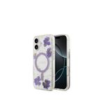 Guess iPhone 17 Transparan Resin Flowers Magsafe Uyumlu Mor Telefon Kılıfı
