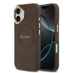 Guess İphone 17 Uyumlu Kılıf Lisanslı M-Safeli Sıcak Baskılı Yazı Logolu Pu Deri Peony Kahverengi