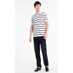 Guess Jeans Erkek Polo Yaka Beyaz Siyah Çizgili T-Shirt - Siyah - Beyaz