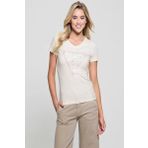 Guess Kadın Beyaz Üçgen Logo V Yaka T-Shirt