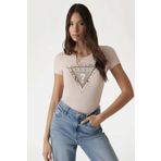 Guess Kadın Pembe Çita Desenli Üçgen Logolu T-shirt