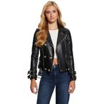 GUESS Kadın Suni Deri Moto Ceket, Siyah, S Beden
