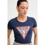 Guess Kısa Kollu Bisiklet Yaka Şal Desenli Üçgen Kadın Lacivert T-Shirt W6yı25k4344-G7p1