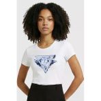 Guess Kısa Kollu Bisiklet Yaka Tüylü Üçgen Kadın Beyaz T-Shirt W6gı11k3026-G011