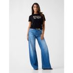 Guess Kısa Kollu Bisiklet Yaka Yılan Desenli Yazılı Yapay Elmaslı Kadın Siyah T-shirt W6YI30K4349-JB