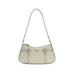 GUESS Omuz çantası Leona Logo Shoulder Bag Sage Logo haki