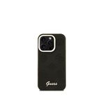 Guess Peony iPhone 15 Pro Pu Deri Logolu Kamera Standlı Magsafe Uyumlu Siyah Telefon Kılıfı