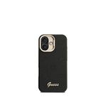Guess Peony iPhone 16 Logolu Kamera Standlı Pu Deri Magsafe Uyumlu Siyah Telefon Kılıfı