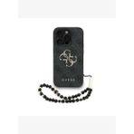 Guess PU Deri Bilek Askı İpli Metal Büyük 4G ve Yazı Logolu iPhone 13 Pro Max Kılıf