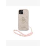 Guess PU Deri Bilek Askı İpli Metal Büyük 4G ve Yazı Logolu iPhone 14 Kılıf