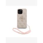 Guess PU Deri Bilek Askı İpli Metal Büyük 4G ve Yazı Logolu iPhone 15 Pro Max Kılıf