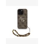 Guess PU Deri Bilek Askı İpli Metal Büyük 4G ve Yazı Logolu iPhone 16 Pro Max Kılıf