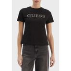 Guess Taşlı Logolu Pamuklu Slim Fit Bisiklet Yaka T Shirt V6RI20J1314 Bayan T Shirt V6RI20 J1314 Jblk - Siyah