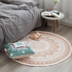 GueTTO Boho püsküllü pamuklu yuvarlak halı, el dokuması halı, retro motifli, yatak odası, mutfak, yemek odası ve ev girişi için, D, 180 cm/5,9 ft