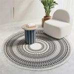 GueTTO Boho püsküllü pamuklu yuvarlak halı, el dokuması halı, retro motifli, yatak odası, mutfak, yemek odası ve ev girişi için, E, 92 cm/3 ft