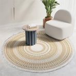 GueTTO Boho püsküllü pamuklu yuvarlak halı, el dokuması halı, retro motifli, yatak odası, mutfak, yemek odası ve ev girişi için, Q, 180 cm/5,9 ft