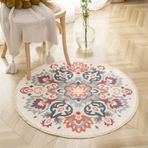 GueTTO Boho püsküllü pamuklu yuvarlak halı, el dokuması, vintage çiçek desenli, dekoratif zemin halısı, oturma odası, yatak odası, mutfak için, P, 150 cm