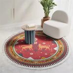 GueTTO El Dokuma Boho Yuvarlak Alan Halı, Klasik Çiçek ve Harf Desenli Pamuklu Yuvarlak Halı, Püsküllü Püsküllü, Mutfak, Oturma Odası Ev Dekorasyonu için Şık İç Mekan Paspası, O, 150 cm/4,9 ft