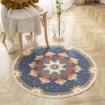 GueTTO El dokuması Boho yuvarlak halı, klasik pamuklu yuvarlak halı, çiçek ve yazı desenli, püsküllü, mutfak, oturma odası, ev dekorasyonu için, M, 180 cm