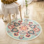 GueTTO Vintage Çiçek Baskılı Yuvarlak Pamuklu Püsküllü Halı, El Dokuması Bohem Dairesel Zemin Halısı, Yatak Odası Yemek Odası Giriş Evi için Kaymaz Dekor Mat, G, 150 cm/4,9 ft