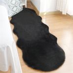 GueTTO Yıkanabilir sıcak bulut halı, suni tavşan kürkü, kaymaz yatak paspası, yatak odası, banyo ve ev dekorasyonu için, siyah, 60 x 90 cm