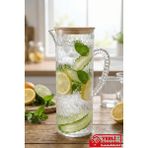 Gugga Crysta 1.5 L Akrilik Plastik Sürahi – Vakumlu Bambu Kapaklı, Şeffaf Desenli Su ve Içecek Karafı - 1,5 lt